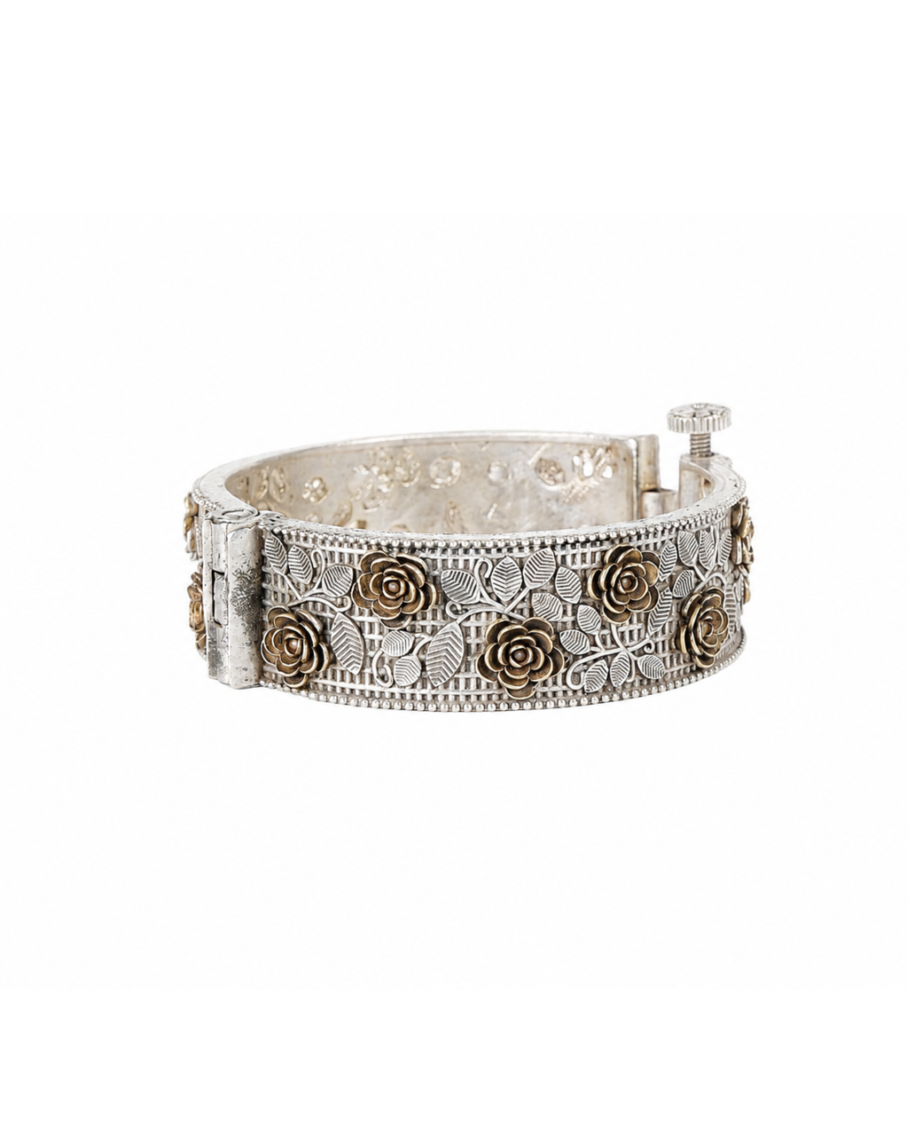 The Royal Rose Garden Dual-Tone Bangle – Floral Vine Kada with Screw Lock