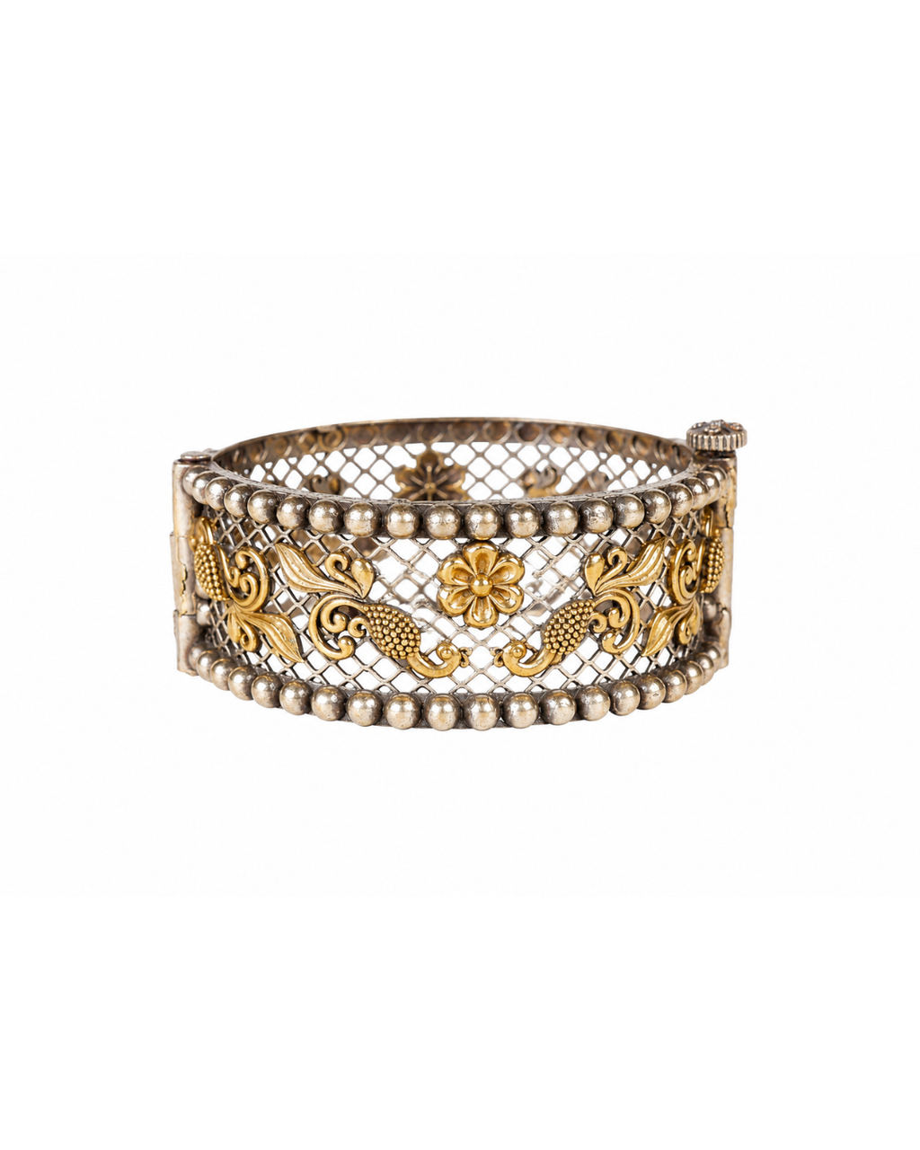 The Royal Peacock Dual-Tone Bangle –  Mesh Kada with Screw Lock