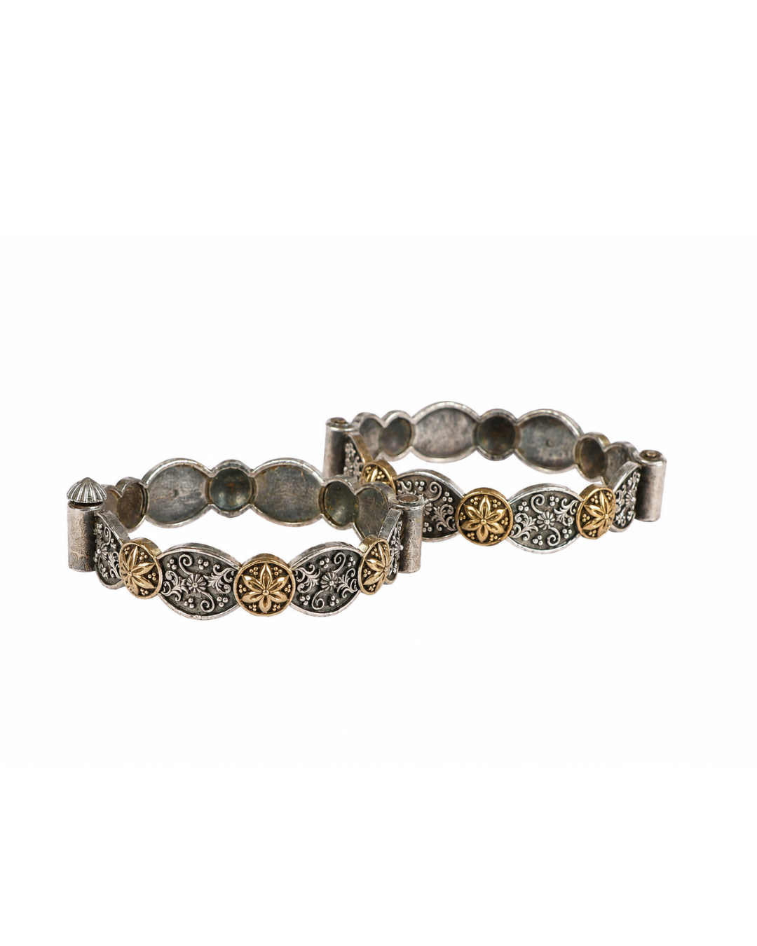 The Royal Bloom Dual-Tone Bangle  – Scalloped Filigree Kada Pair with Screw Lock