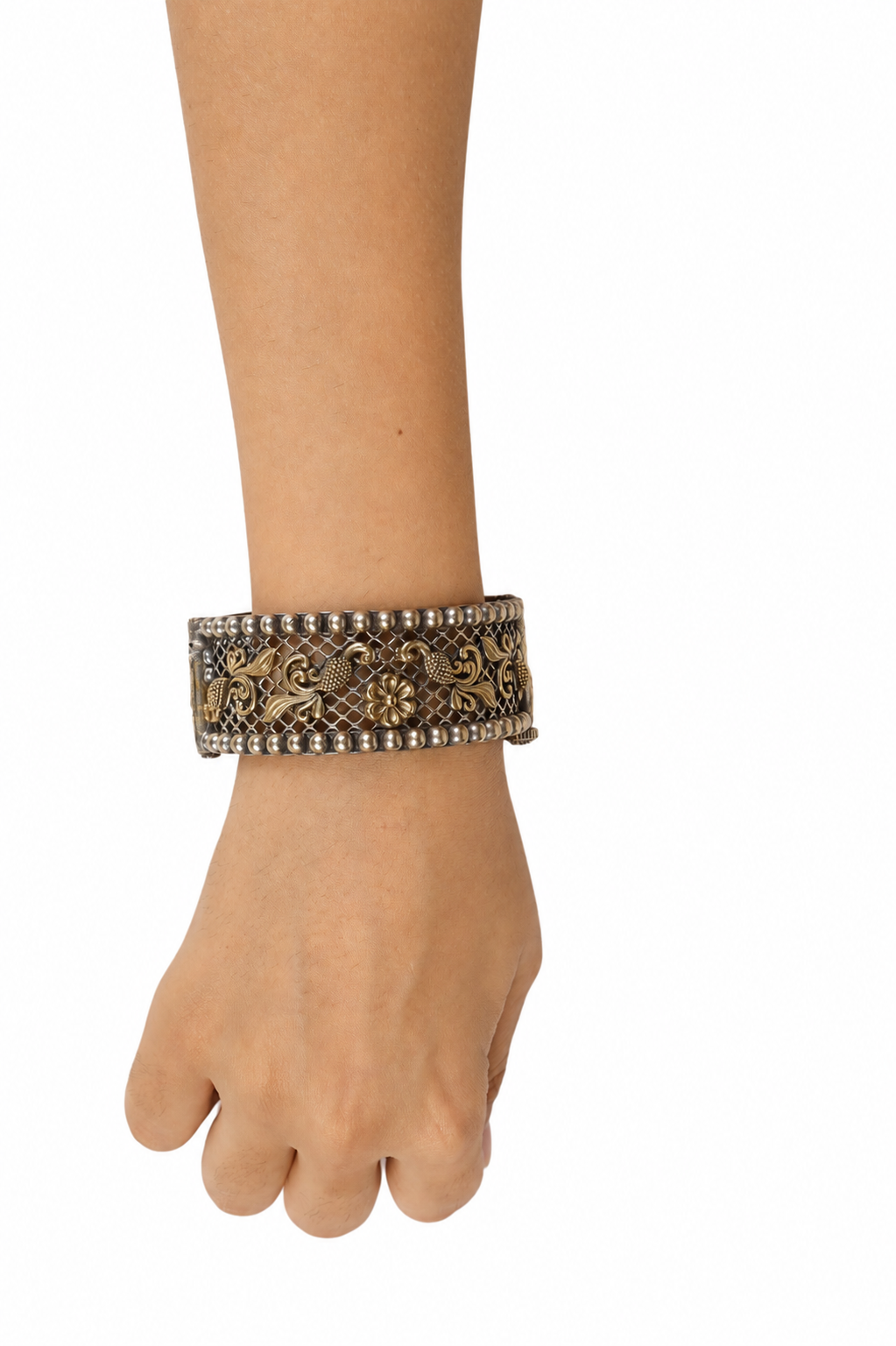 The Royal Peacock Dual-Tone Bangle –  Mesh Kada with Screw Lock