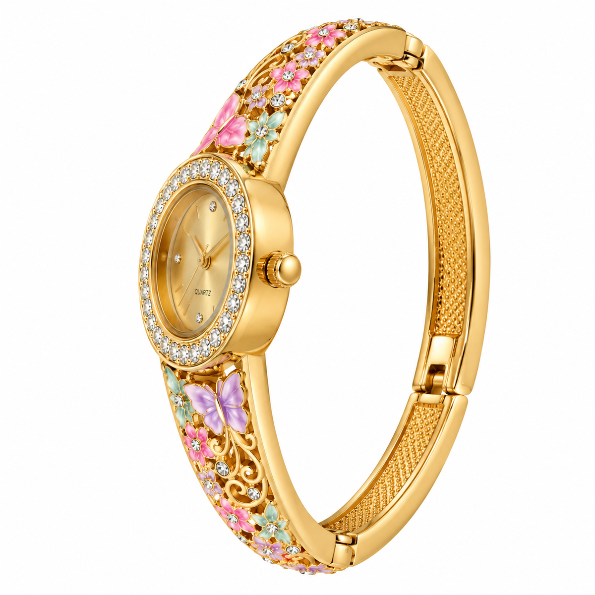 Enchanted Flora & Butterfly Gold Bangle Watch