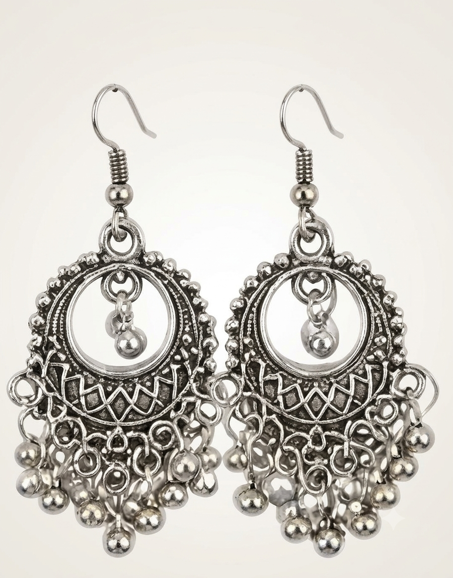 Regal Crimson Meenakari Oxidised Long Chain Necklace Set