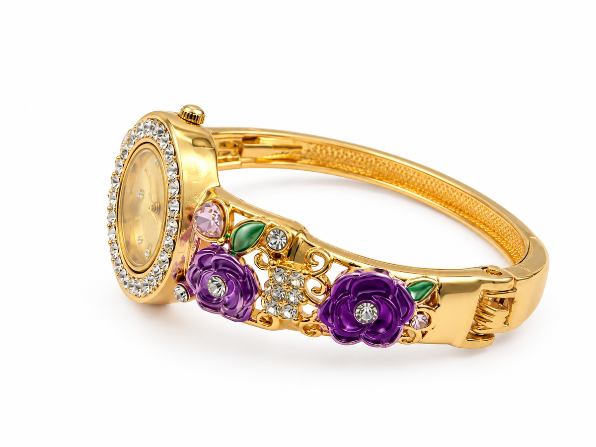 Royal Rose Crystal Enamel Bangle Watch