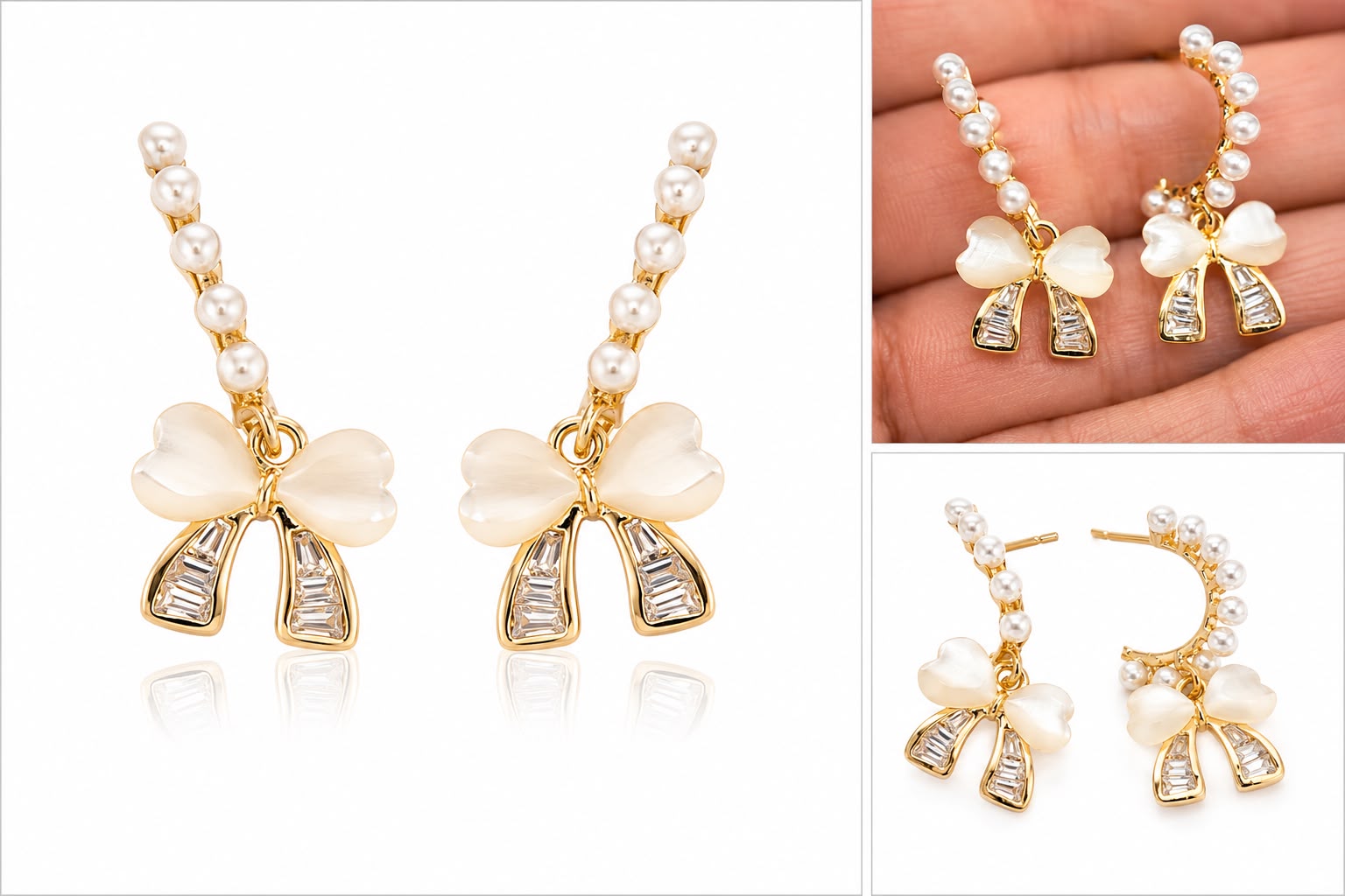 The Pearl Bow Crawler Earrings