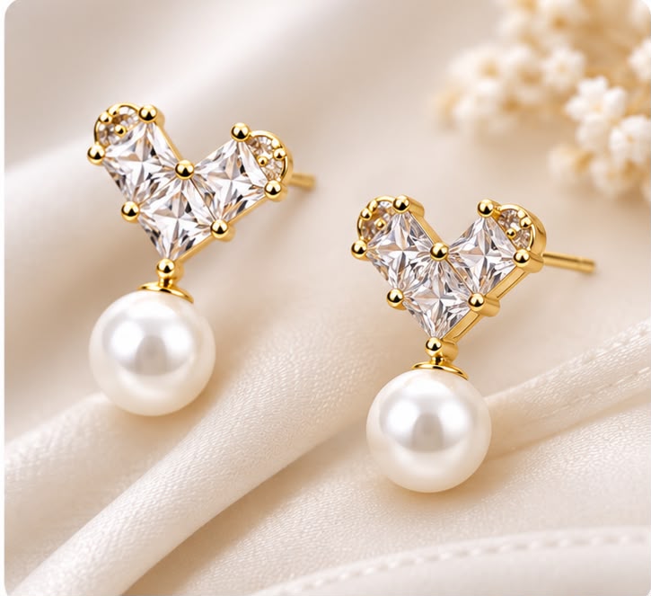 The Mosaic Heart Pearl Earrings