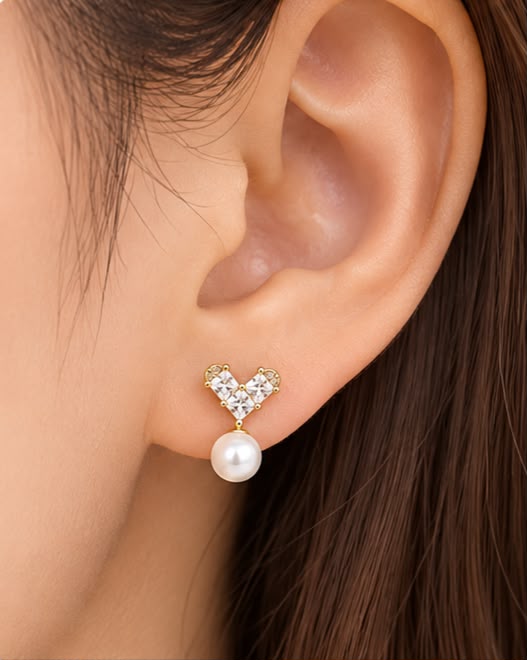 The Mosaic Heart Pearl Earrings