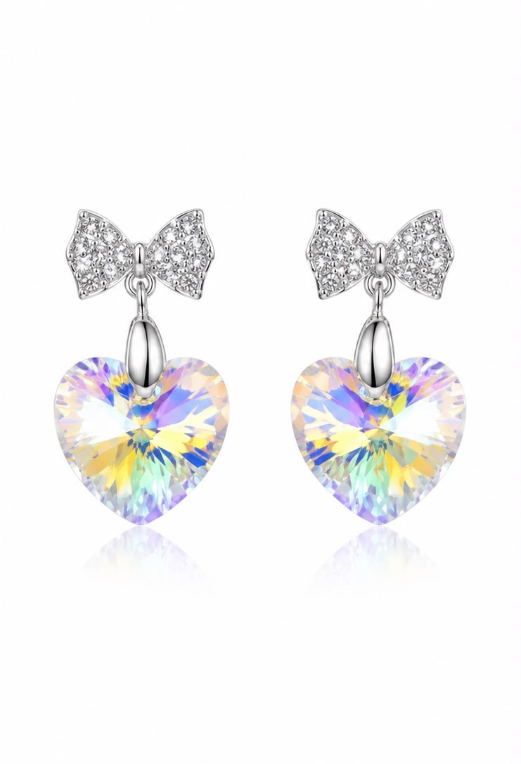 The Iridescent Bow Heart Earrings