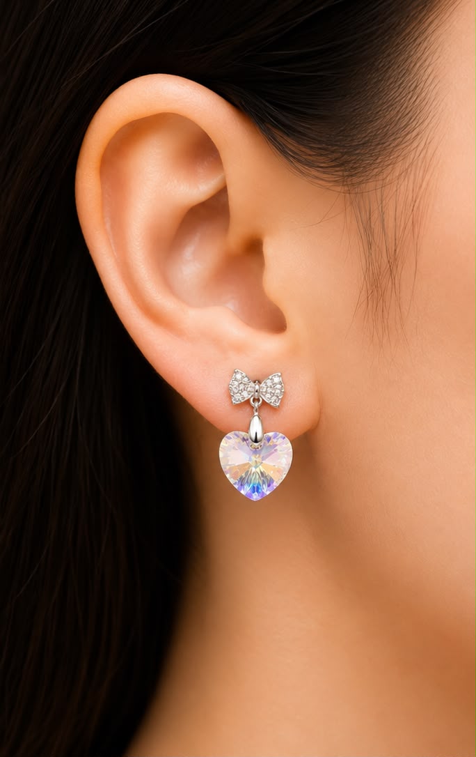 The Iridescent Bow Heart Earrings