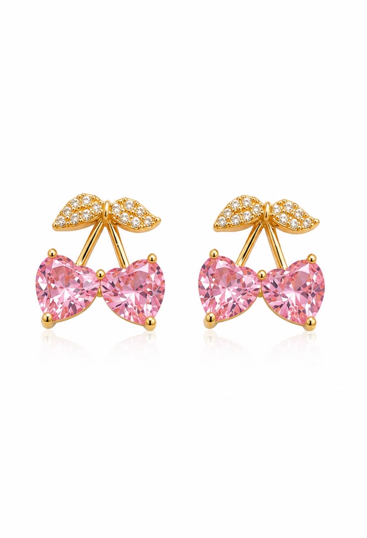 The Pink Heart Cherry Studs
