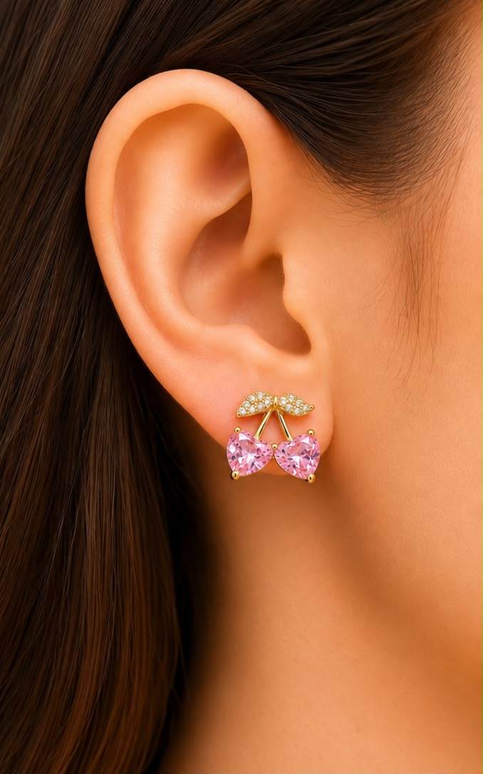 The Pink Heart Cherry Studs