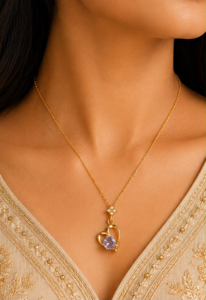Eternal Lavender Heart Solitaire Pendant