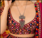 Regal Crimson Meenakari Oxidised Long Chain Necklace Set