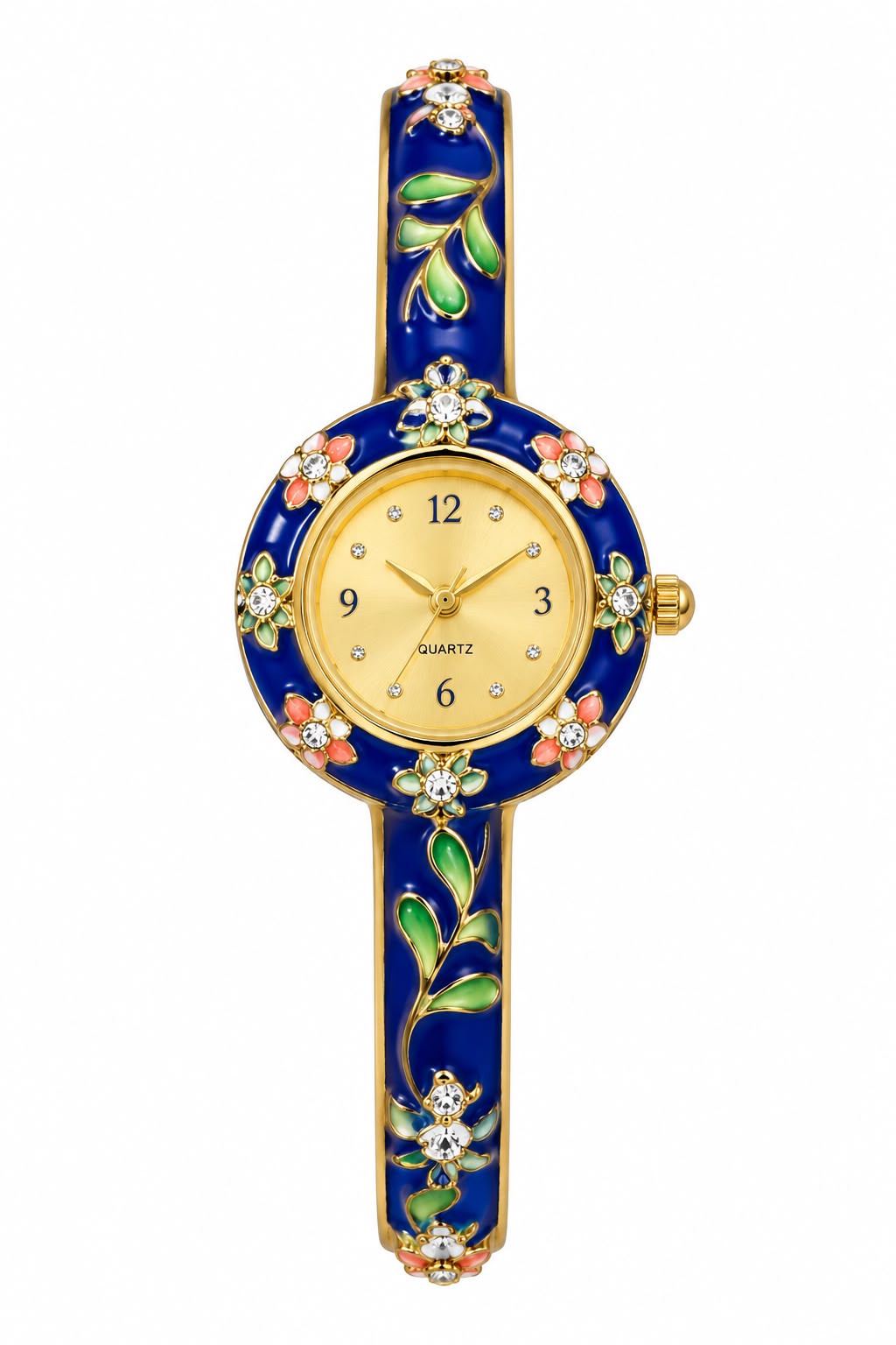 Royal Blue Floral Enamel & Crystal Bangle Watch
