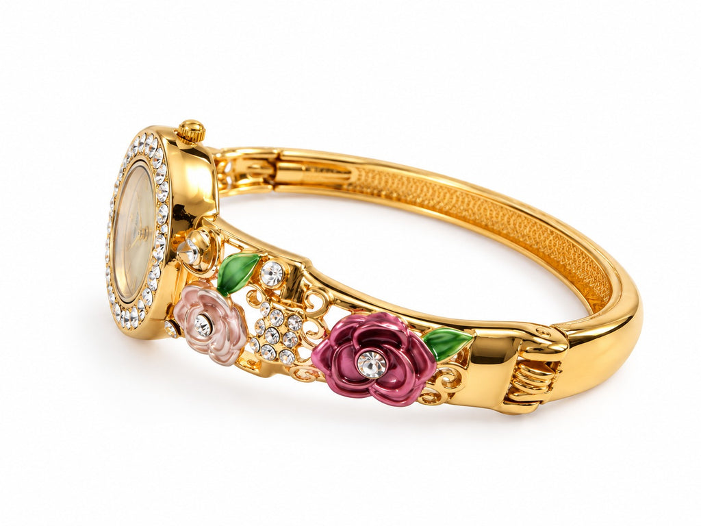 Royal Rose Crystal Enamel Bangle Watch