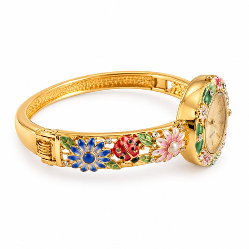 Blossom Charm Enamel Floral Bangle Watch