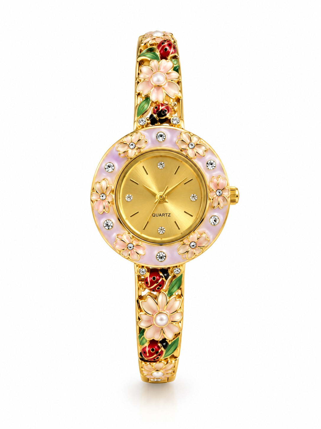 Garden Charm Enamel Ladybug & Floral Bangle Watch