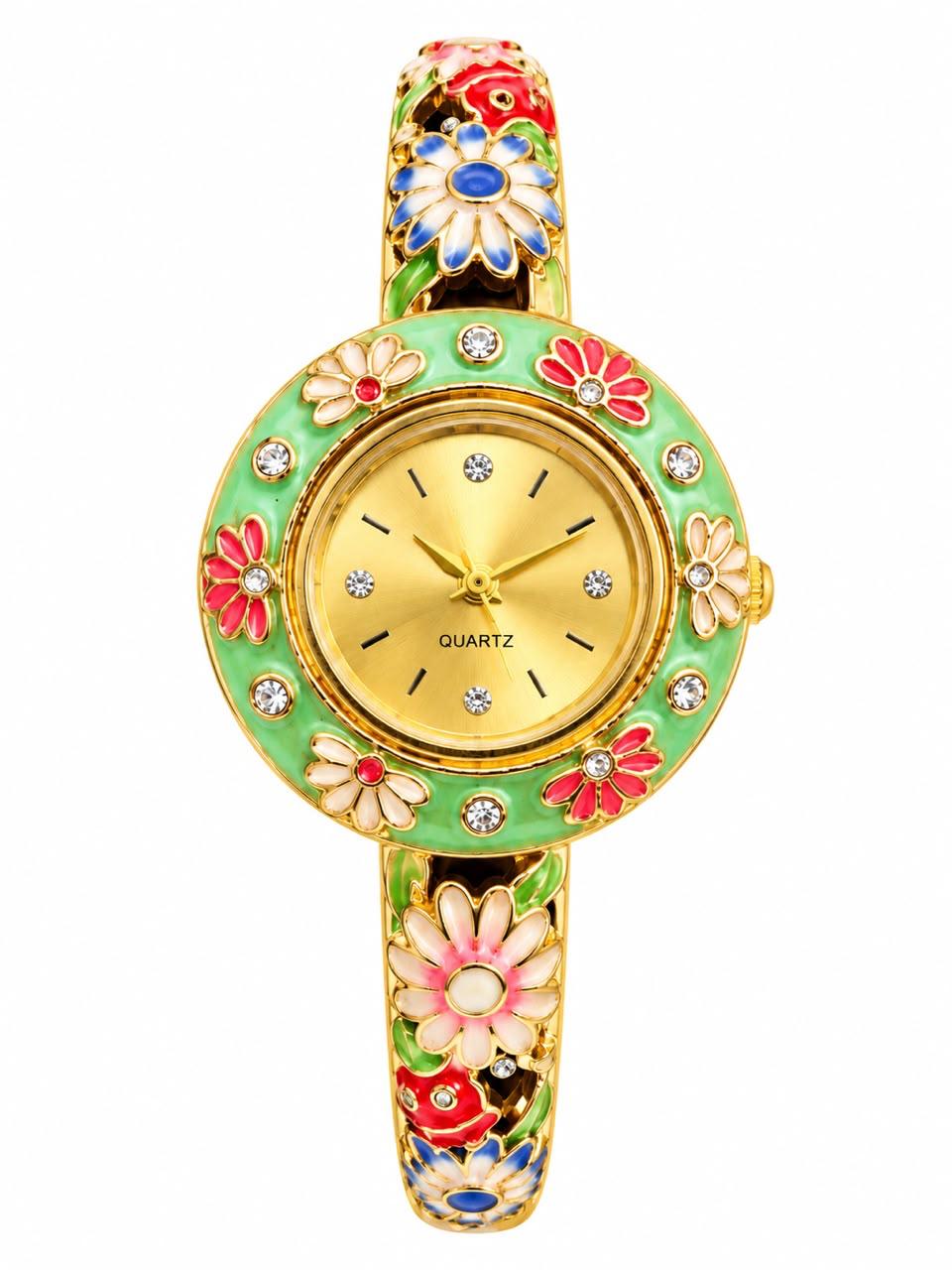 Blossom Charm Enamel Floral Bangle Watch