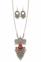 Regal Crimson Meenakari Oxidised Long Chain Necklace Set