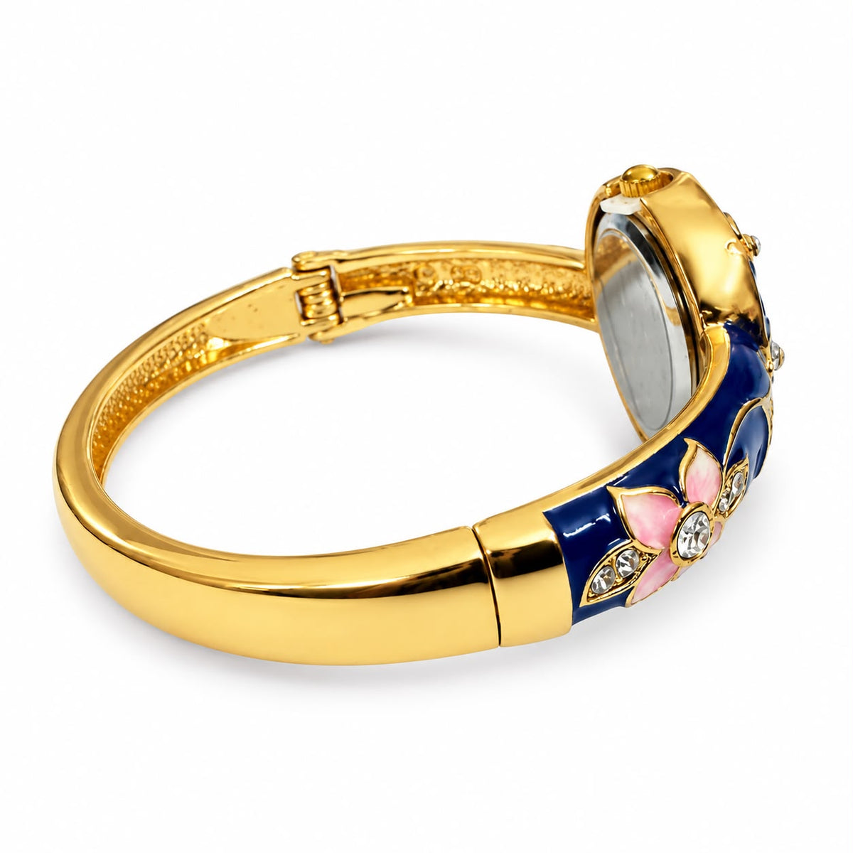 Royal Blue Floral Enamel & Crystal Bangle Watch