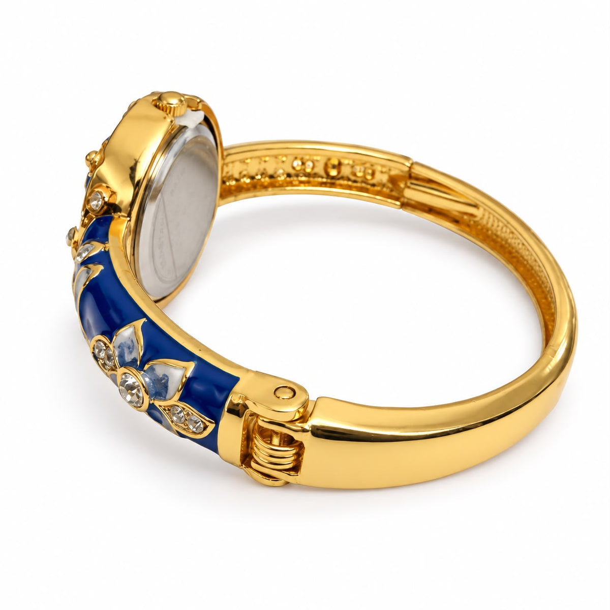 Royal Blue Floral Enamel & Crystal Bangle Watch