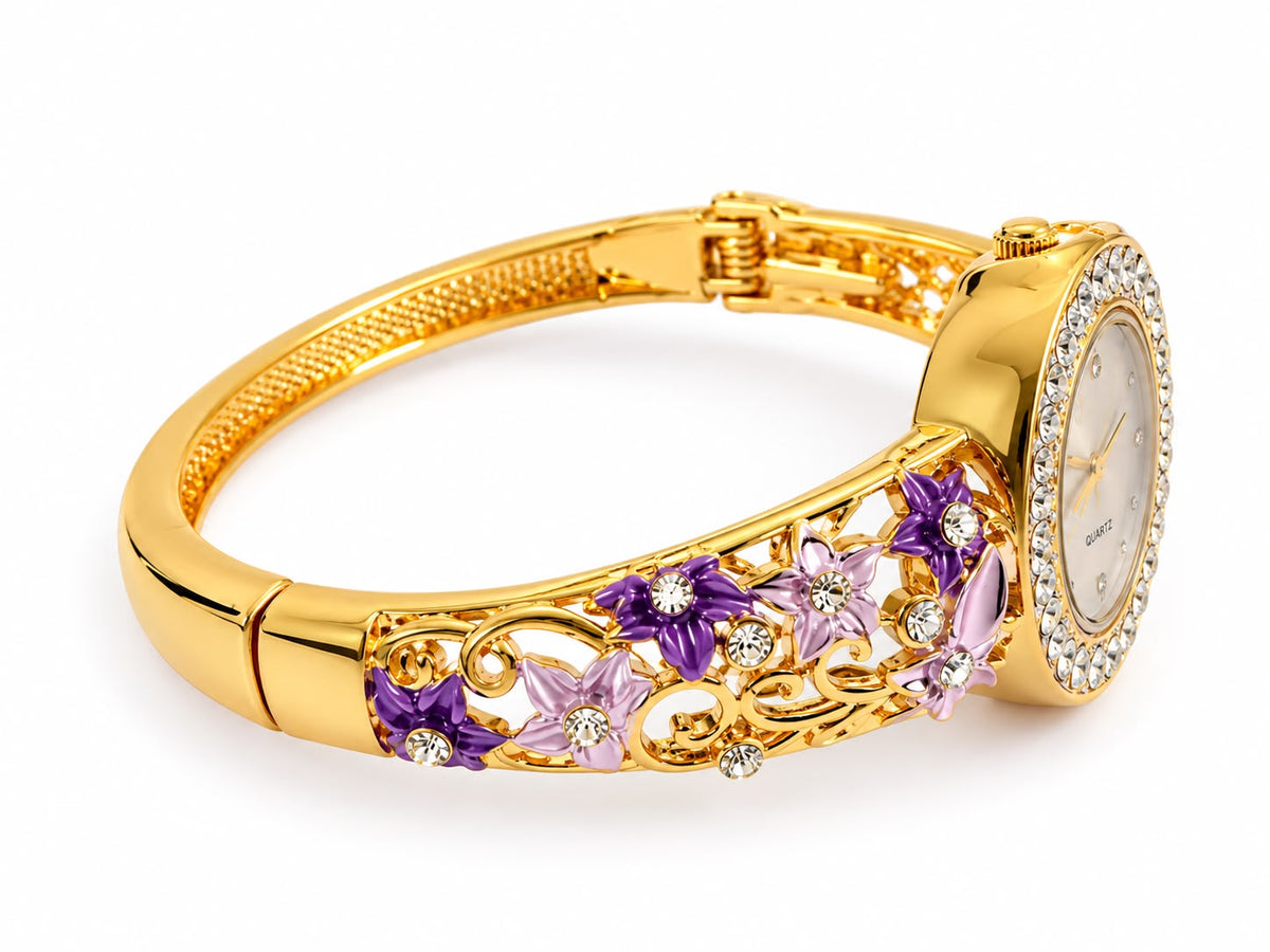 Enchanted Flora & Butterfly Gold Bangle Watch