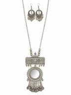 Regal Oxidised Mirror Charm Long Chain Jewelry Set