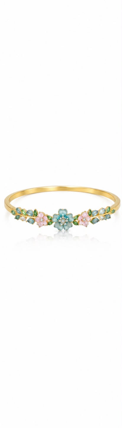 The Aqua Blossom & Pastel Vine Gold Bangle
