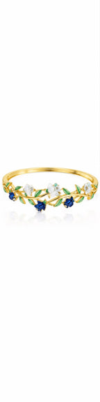 The Sapphire & Ivory Rose Vine Gold Bangle