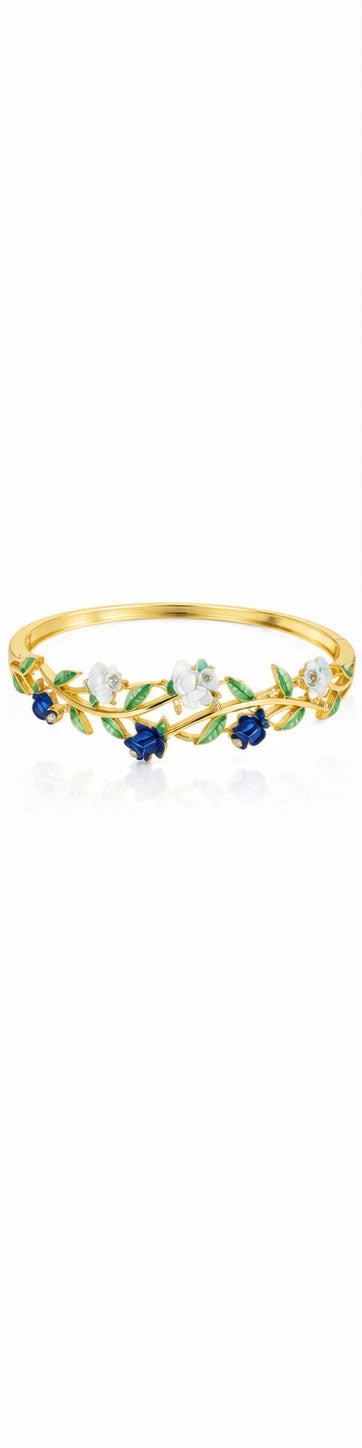 The Sapphire & Ivory Rose Vine Gold Bangle