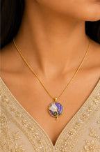 Gold-Plated White Carved Tulip & Purple Medallion Pendant