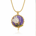 Gold-Plated White Carved Tulip & Purple Medallion Pendant