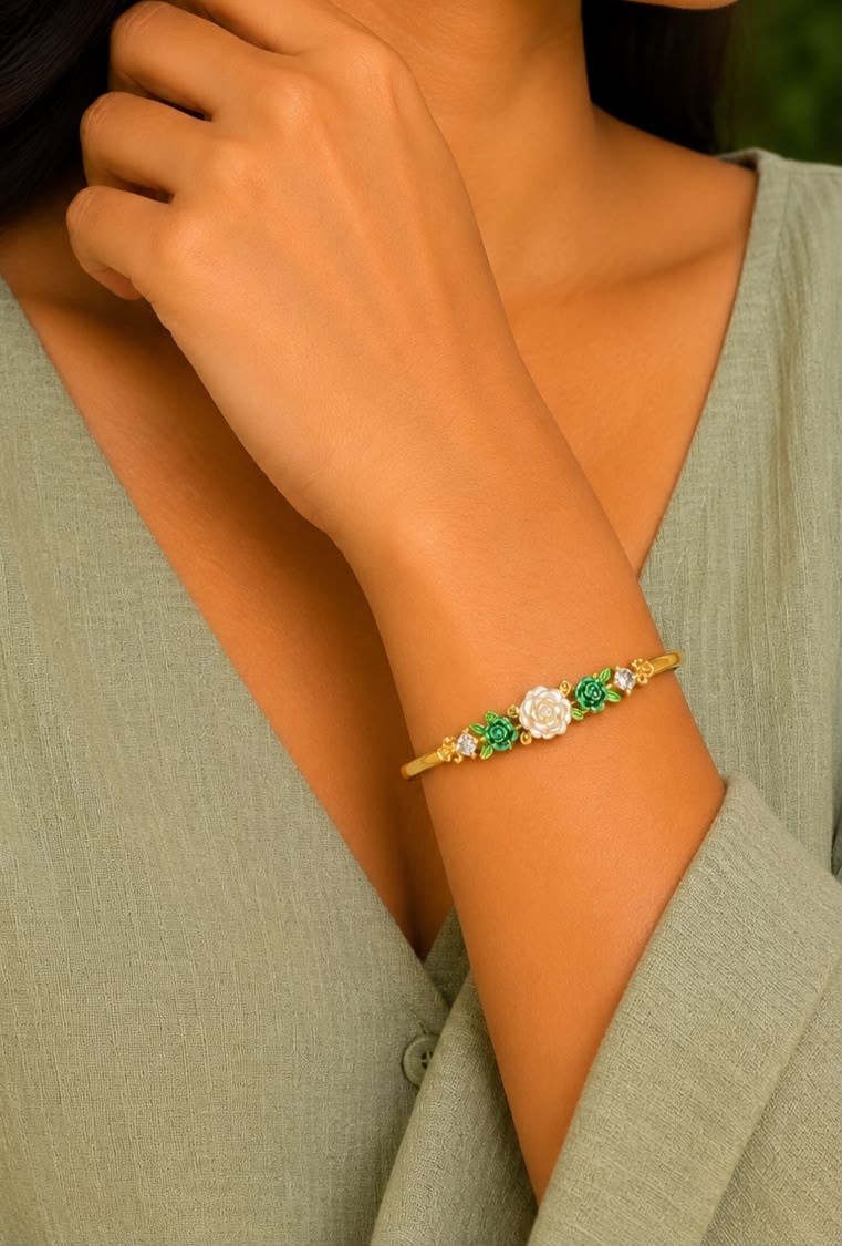 The Ivory Rose & Emerald Gold Bangle